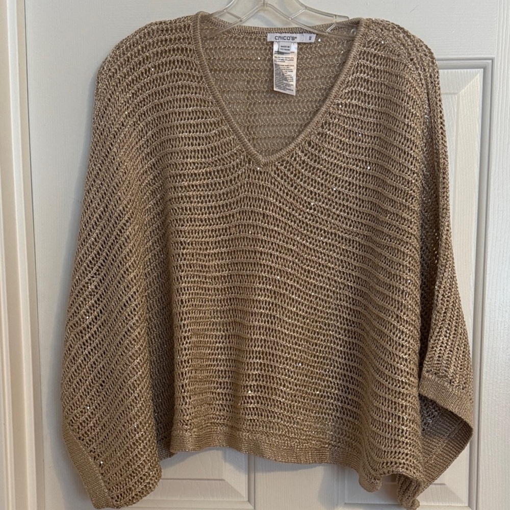 Chico's V-Neck Sequin Knit Sweater Poncho